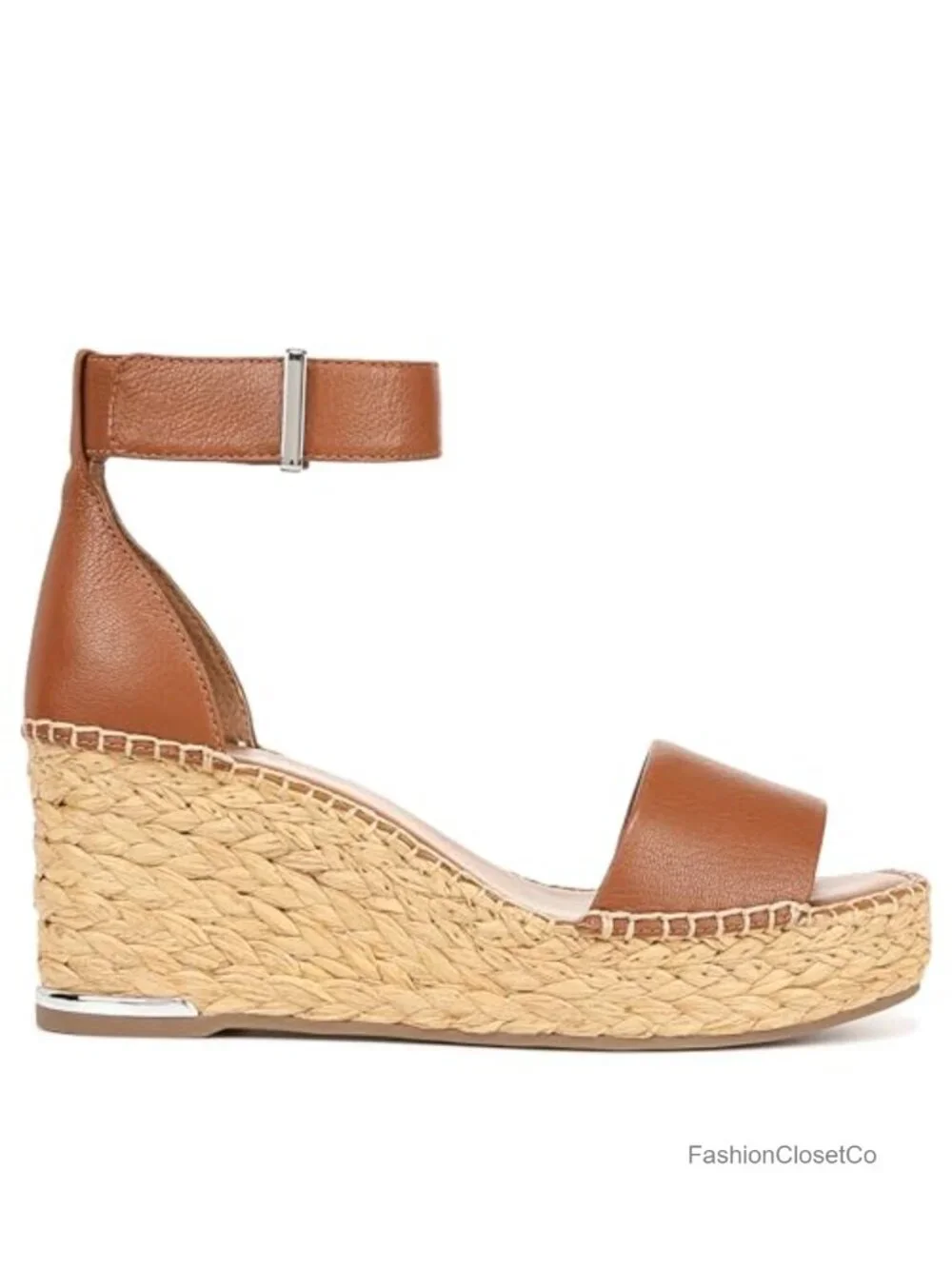 Leather Wedge Sandals with Raffia Wrap & Ankle Strap